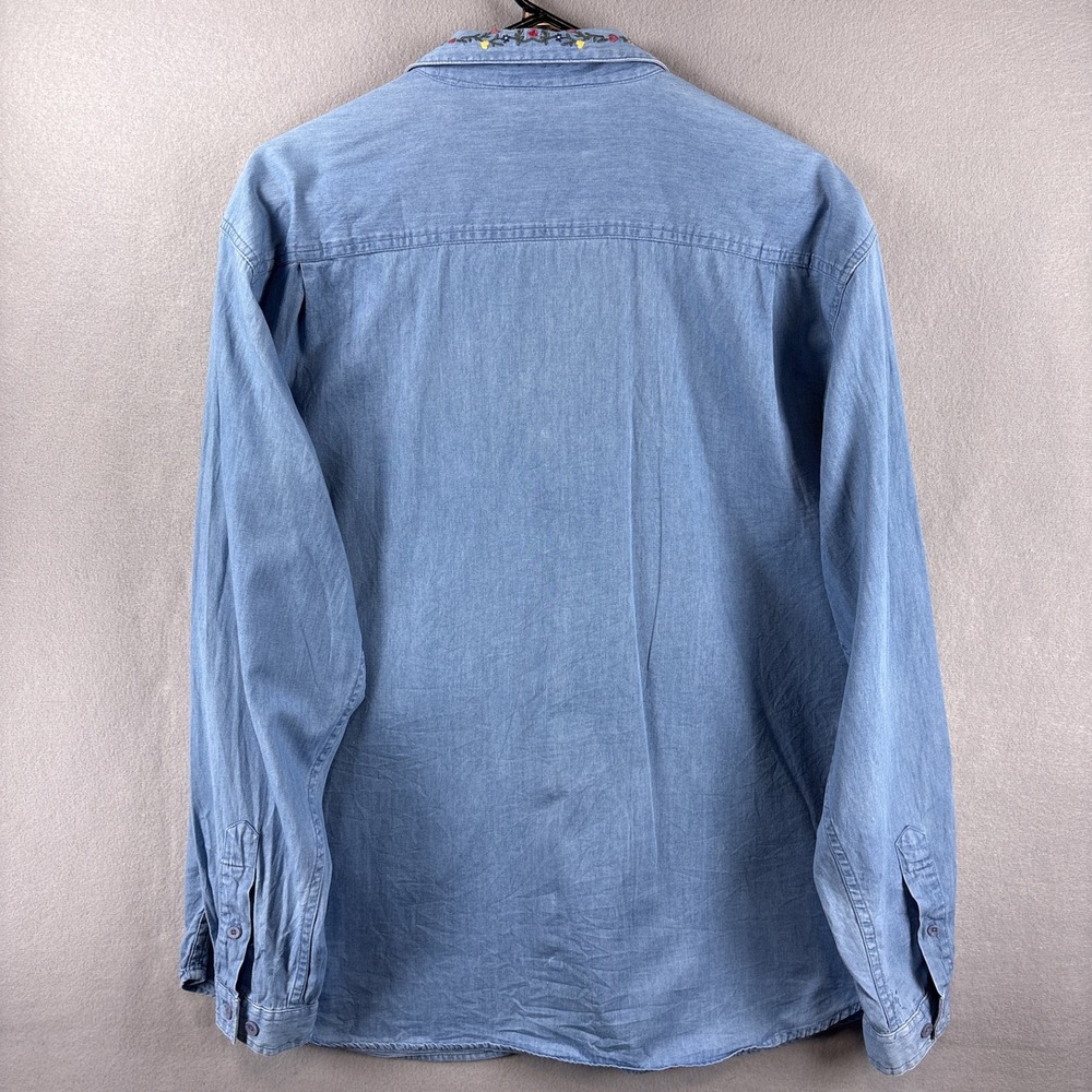 Vintage Northern Treasures Chambray Button Up XL Floral Cottagecore Embroidered - Picture 4 of 14